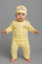 3 Pcs Newborn Baby Yellow Cute I Love Mom & Dad Print Long Sleeve Body Suit with Hat, Comfortable Spring And Autumn Outdoor Wear BS6409G